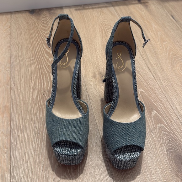 Sam Edelman Womens Kori Blue Denim Buckle Platform Heels Shoes NWT - Picture 6 of 11